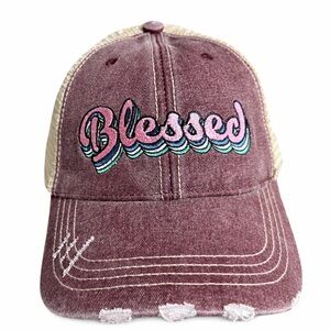 Katydid Blessed Trucker Hat NWT Burgundy Mesh Boutique Embroidered Cap